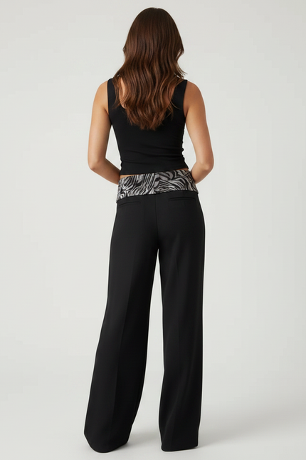 Pantalon Fluide Noir Taille Basse - Polyester - vue 2