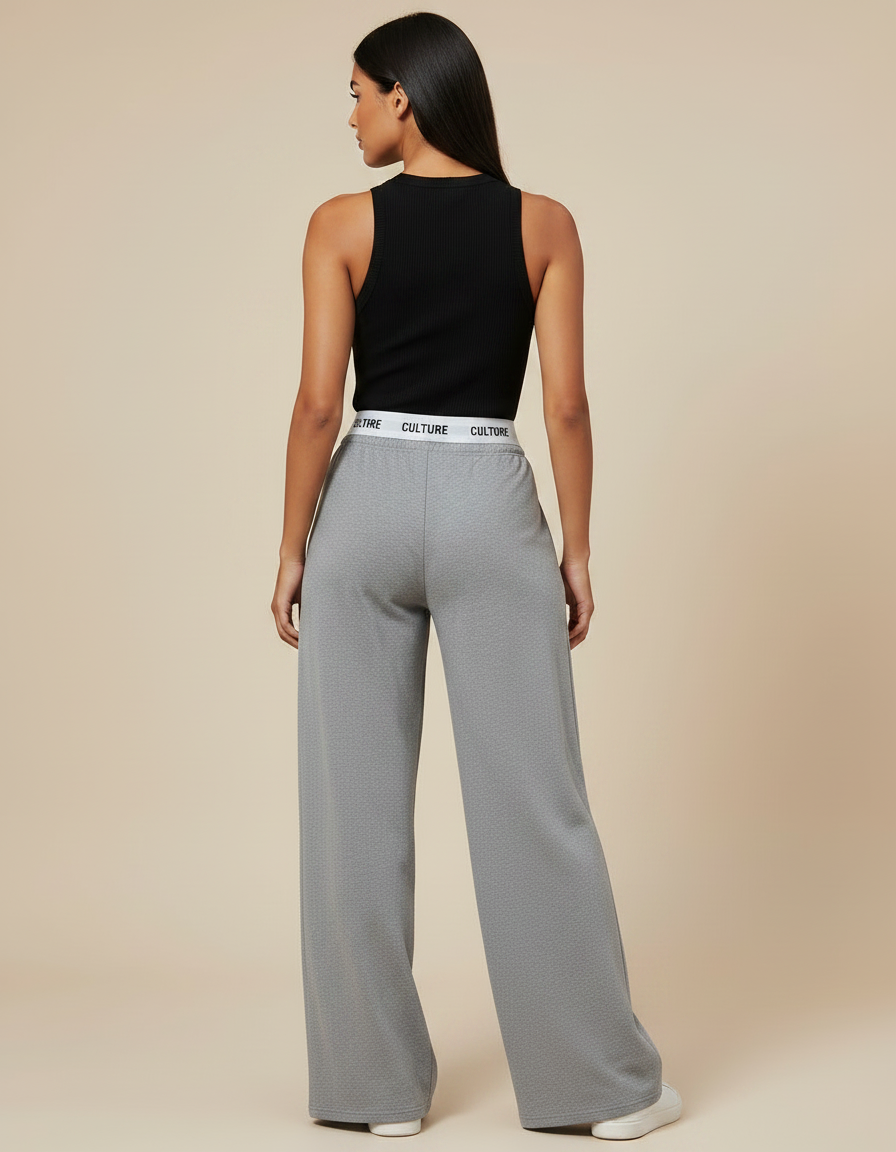 Pantalon Fluide Gris Ample Décontracté Bande Logo - Molleton - vue 2