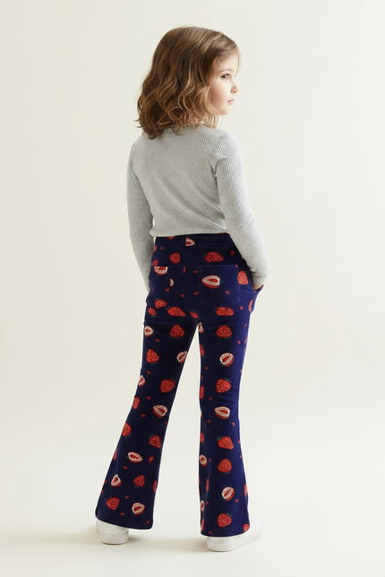 Pantalon Fluide Bleu Marine Fraises Doux Évasé Enfant - Molleton - vue 2