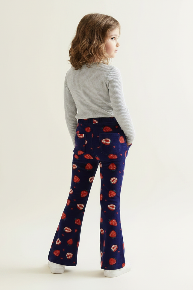 Pantalon Fluide Bleu Marine Fraises Doux Évasé Enfant - Molleton - vue 2