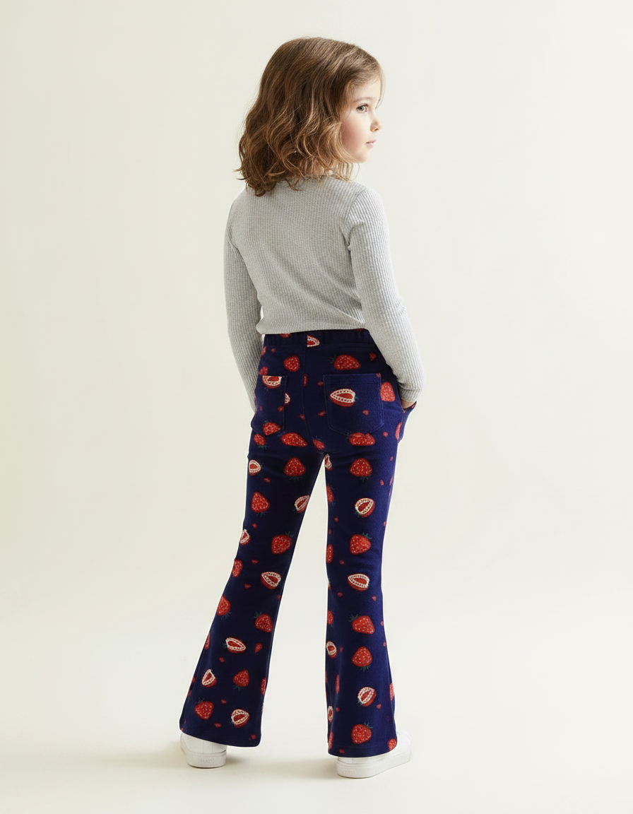Pantalon Fluide Bleu Marine Fraises Doux Évasé Enfant - Molleton - vue 2