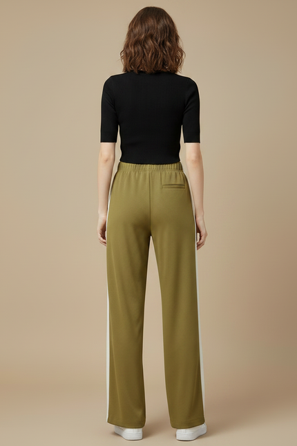 Pantalon Fluide Vert Militaire Ample Rayures Blanches - Kaki Maille - vue 2