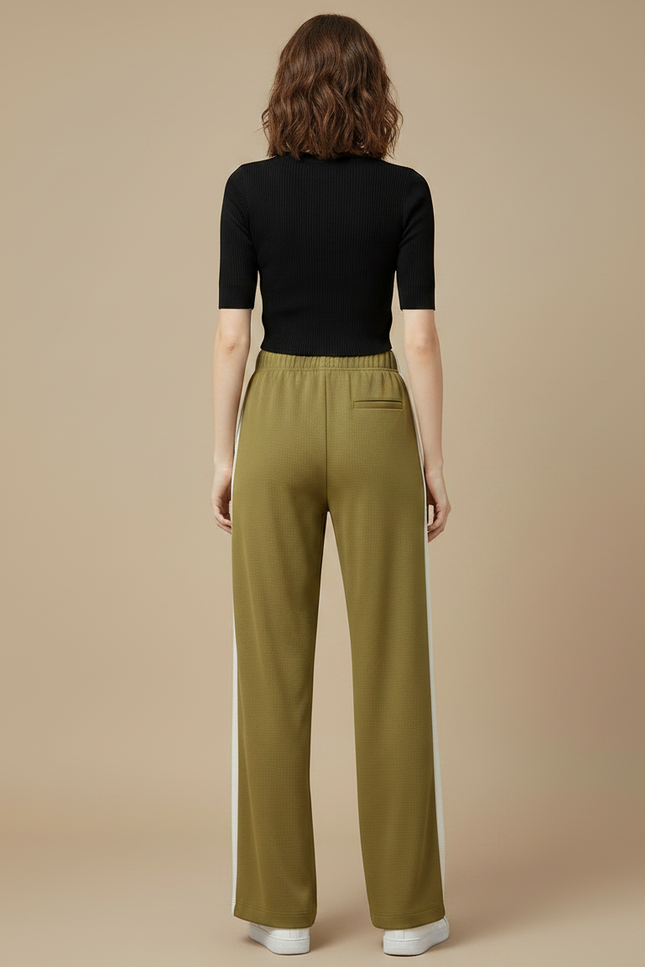Pantalon Fluide Vert Militaire Ample Rayures Blanches - Kaki Maille - vue 2