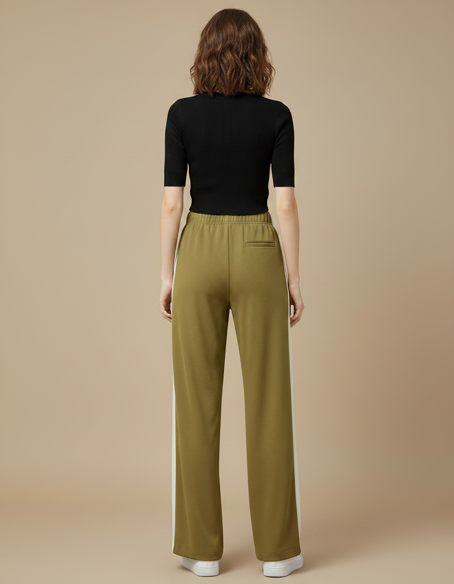 Pantalon Fluide Vert Militaire Ample Rayures Blanches - Kaki Maille - vue 2
