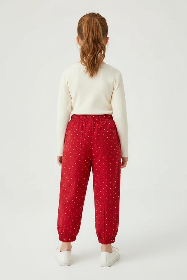 Pantalon Fluide Rouge Pois Blancs Ample Hiver Enfant - Molleton - vue 2