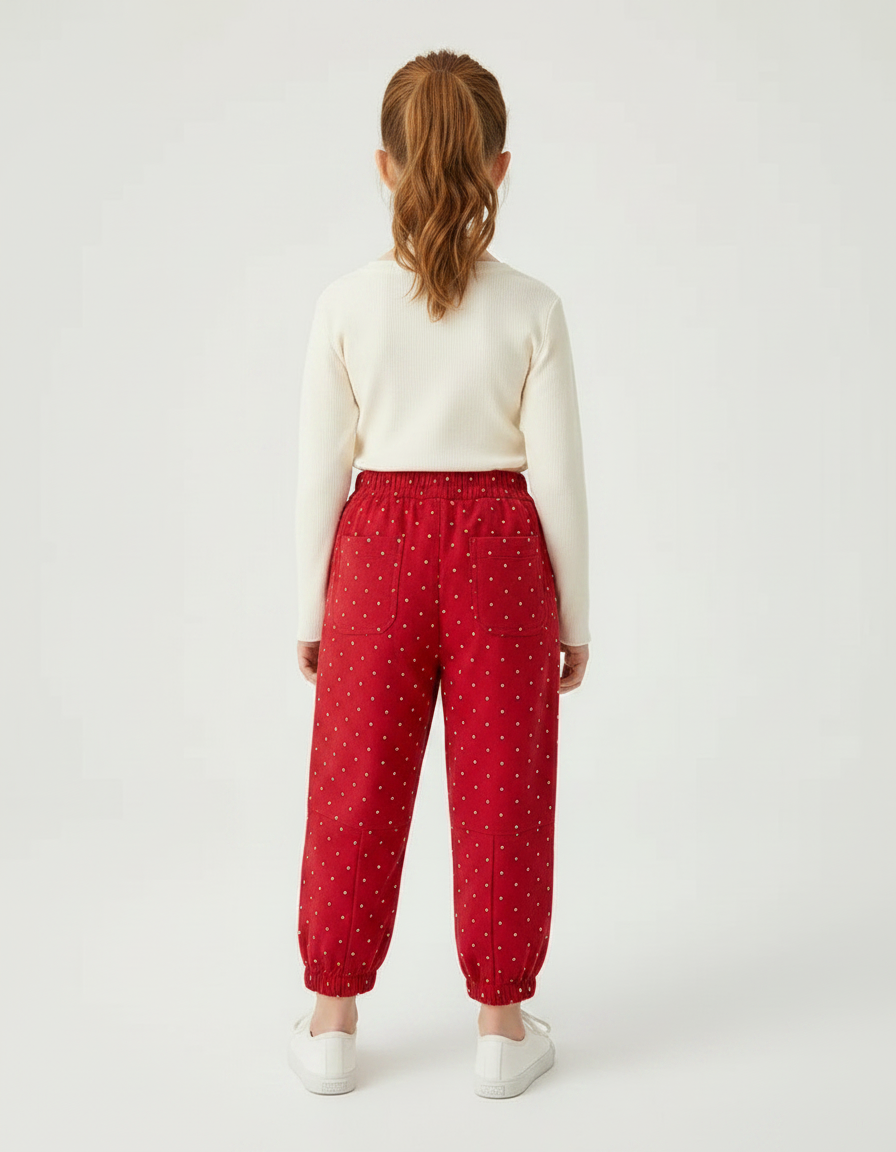 Pantalon Fluide Rouge Pois Blancs Ample Hiver Enfant - Molleton - vue 2
