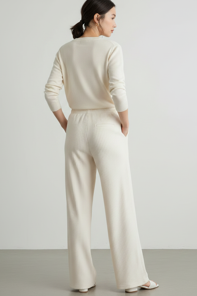 Pantalon Fluide Cotelé - Beige Maille - vue 2