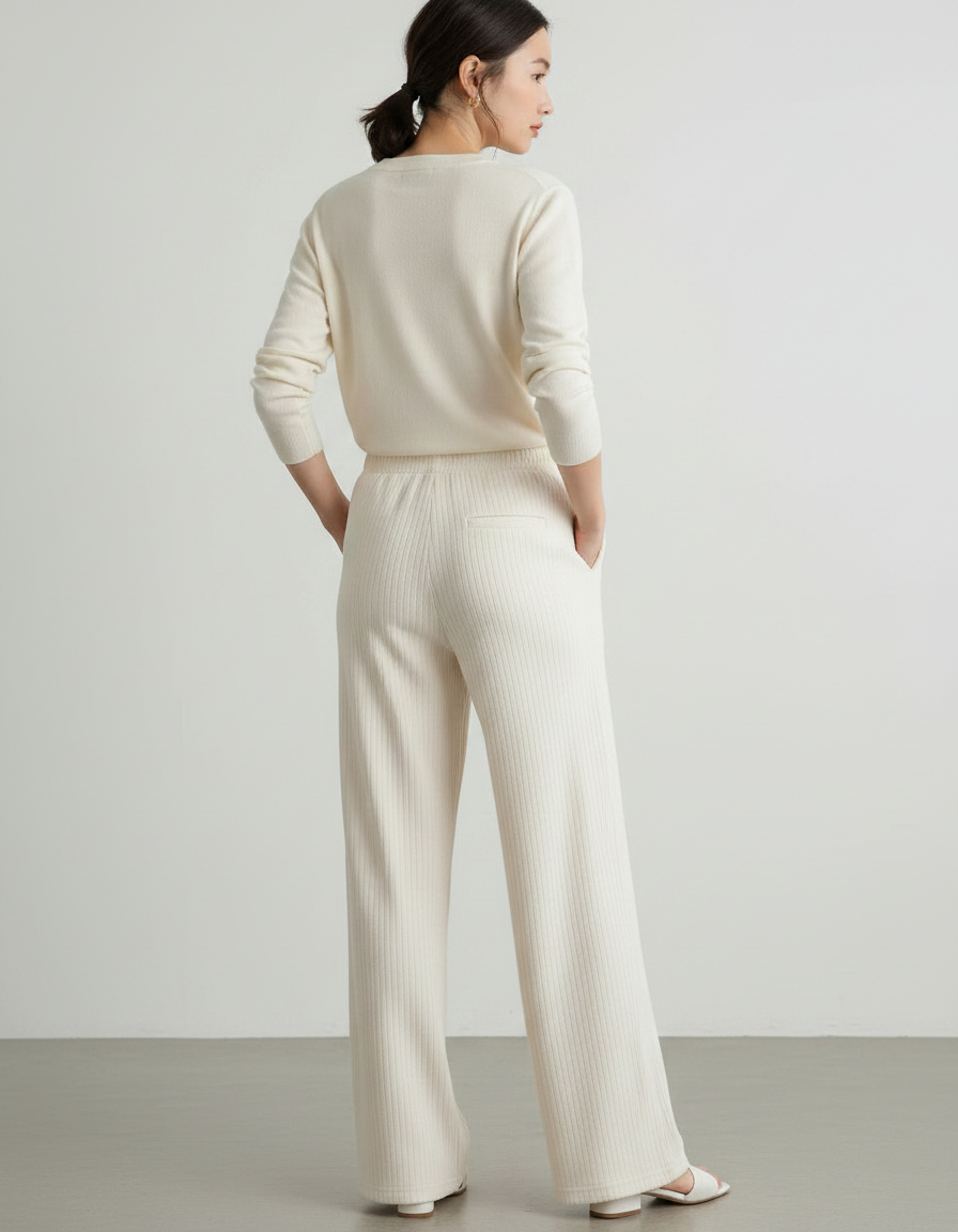 Pantalon Fluide Cotelé - Beige Maille - vue 2