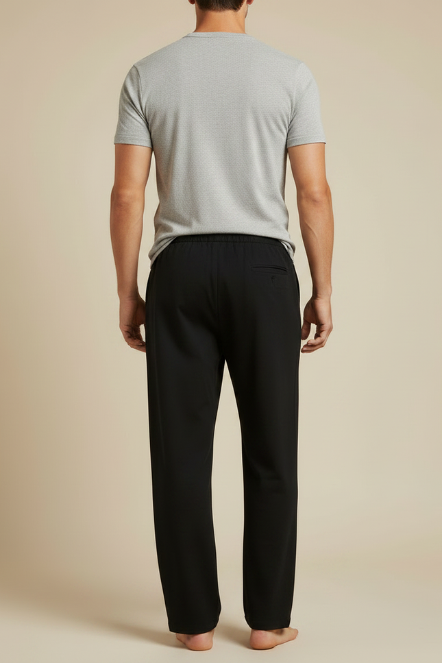 Pantalon Fluide Noir Ample Cordon Décontracté Coton - vue 2