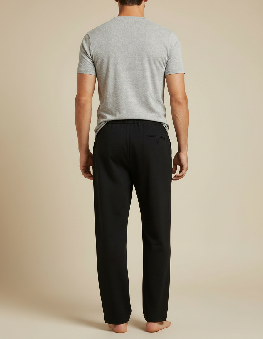 Pantalon Fluide Noir Ample Cordon Décontracté Coton - vue 2