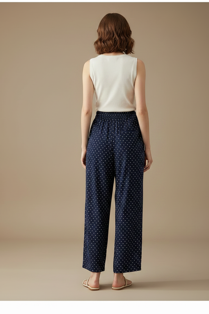Pantalon Fluide Bleu Marine Pois Ample Décontracté Femme - Viscose - vue 2