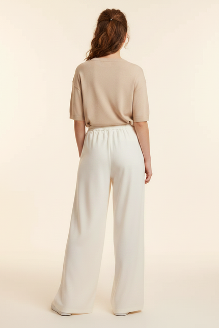Pantalon Fluide Blanc Ample Taille Haute Polyester - vue 2