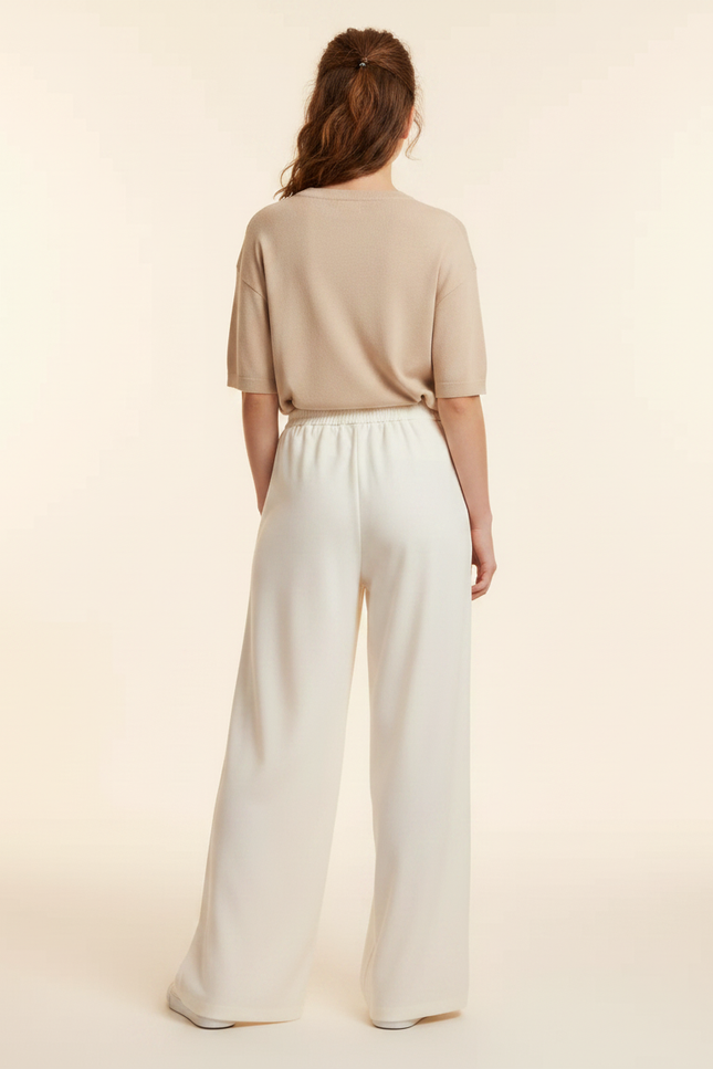 Pantalon Fluide Blanc Ample Taille Haute Polyester - vue 2