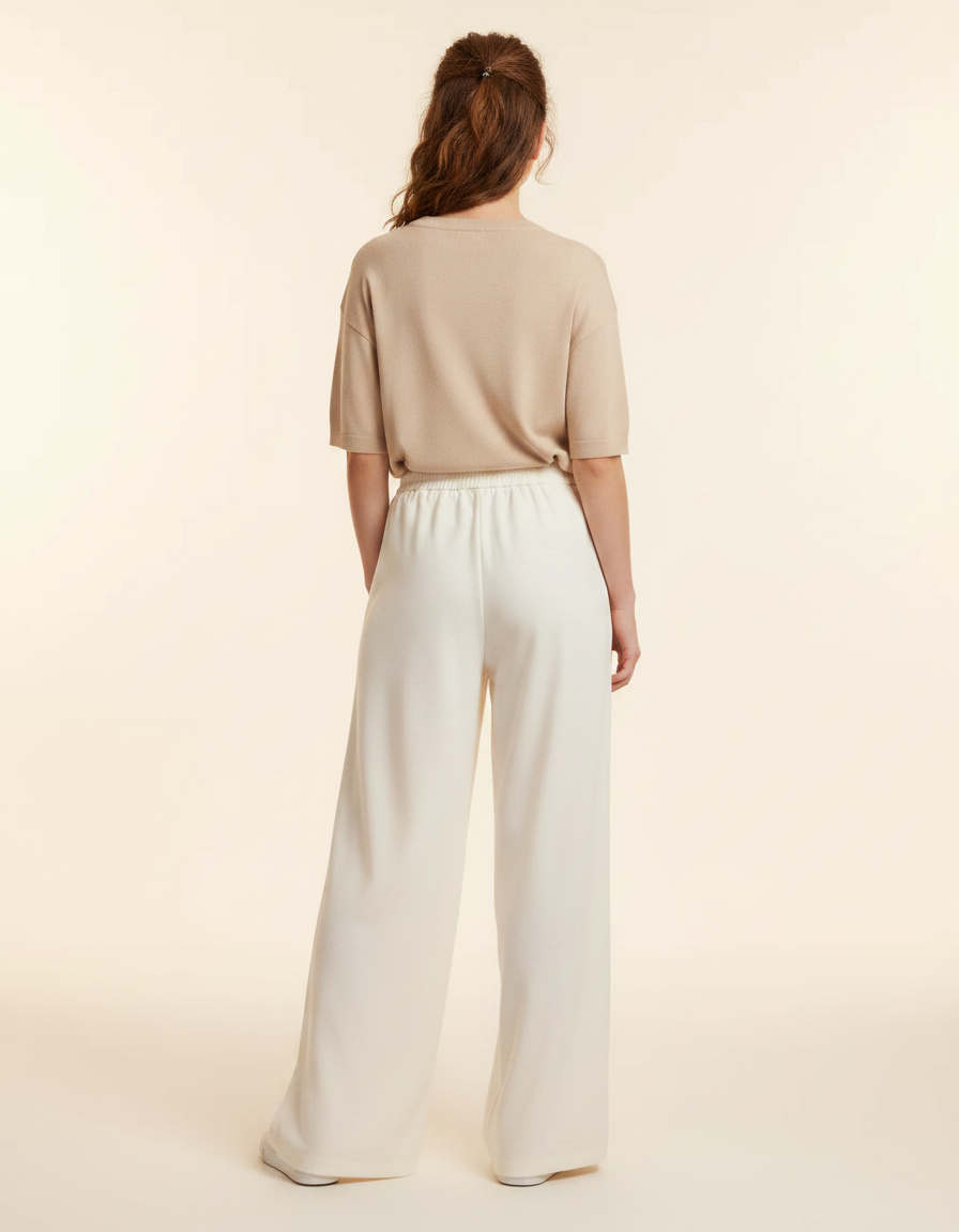 Pantalon Fluide Blanc Ample Taille Haute Polyester - vue 2