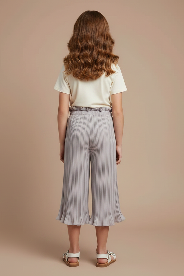 Pantalon Fluide Gris Plissé Froncé Élastique Fille - Viscose - vue 2