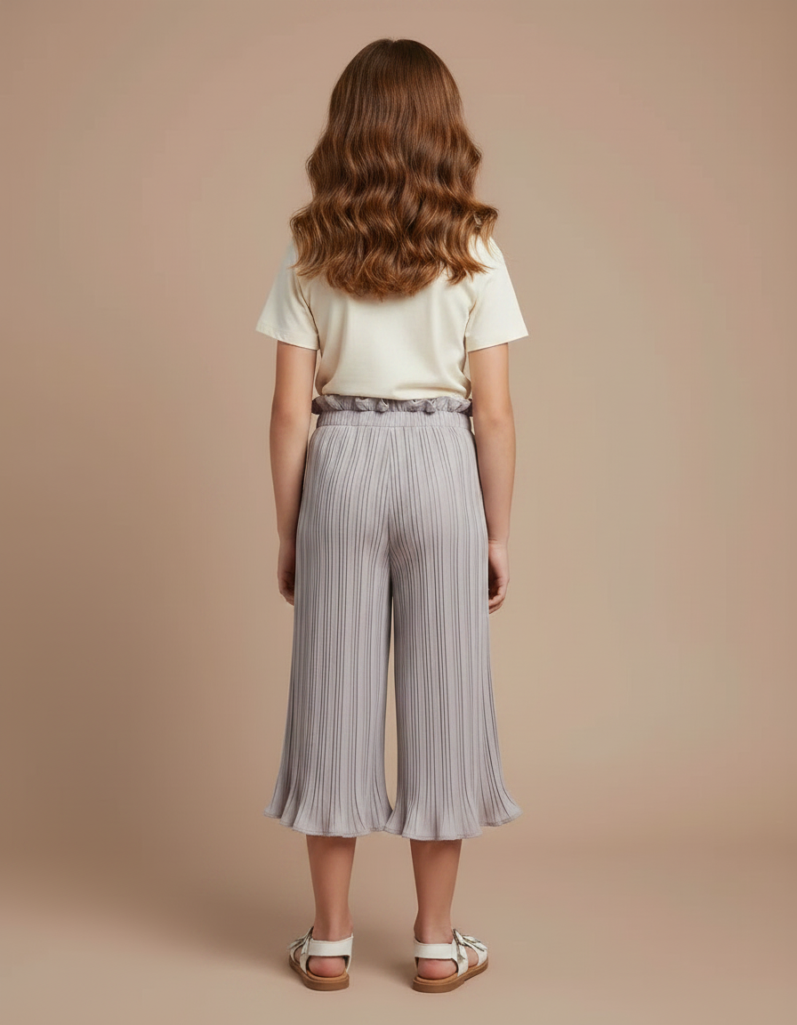 Pantalon Fluide Gris Plissé Froncé Élastique Fille - Viscose - vue 2