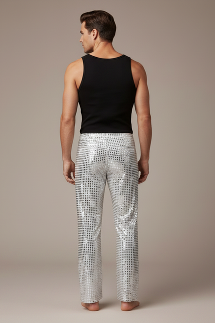 Pantalon Fluide Argenté Paillettes Évasé Disco Homme - Polyester - vue 2