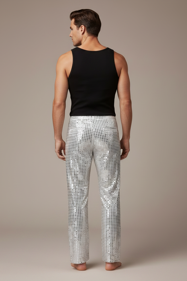 Pantalon Fluide Argenté Paillettes Évasé Disco Homme - Polyester - vue 2