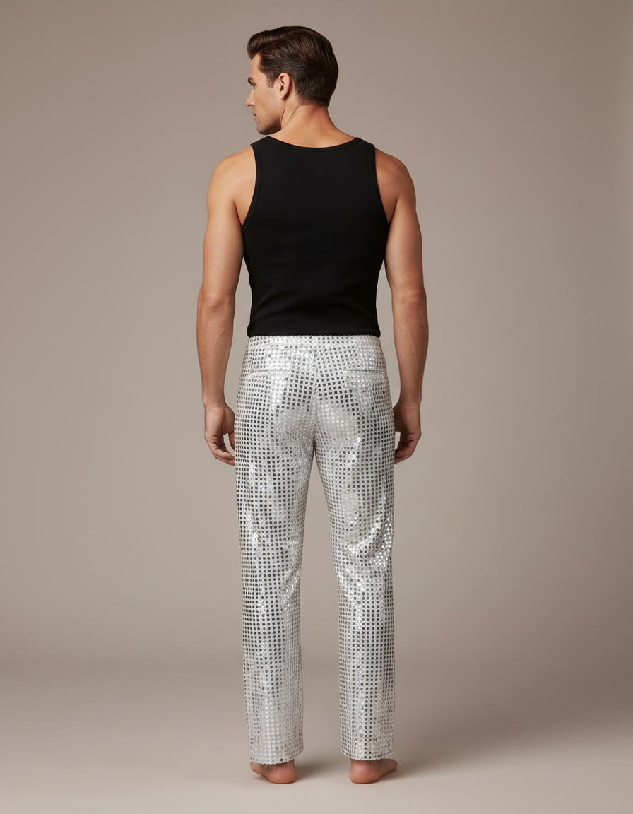 Pantalon Fluide Argenté Paillettes Évasé Disco Homme - Polyester - vue 2