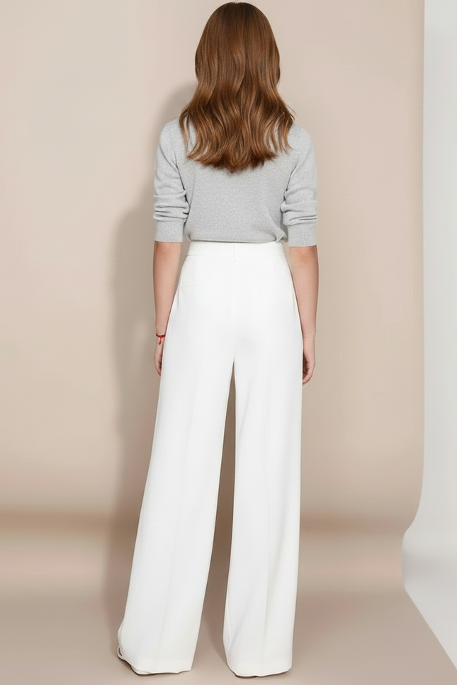 Pantalon Fluide Blanc Ample Plissé Décontracté Fille - Polyester - vue 2