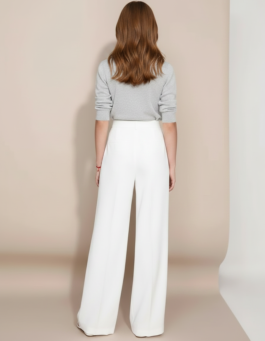 Pantalon Fluide Blanc Ample Plissé Décontracté Fille - Polyester - vue 2