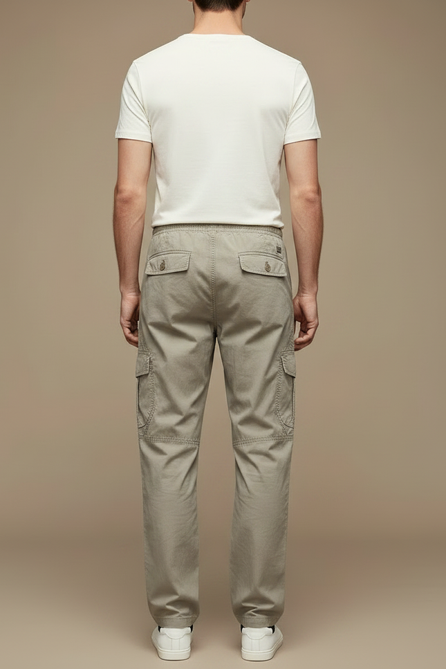 Pantalon Fluide Coton Cargo Ample Droit Homme - Kaki - vue 2