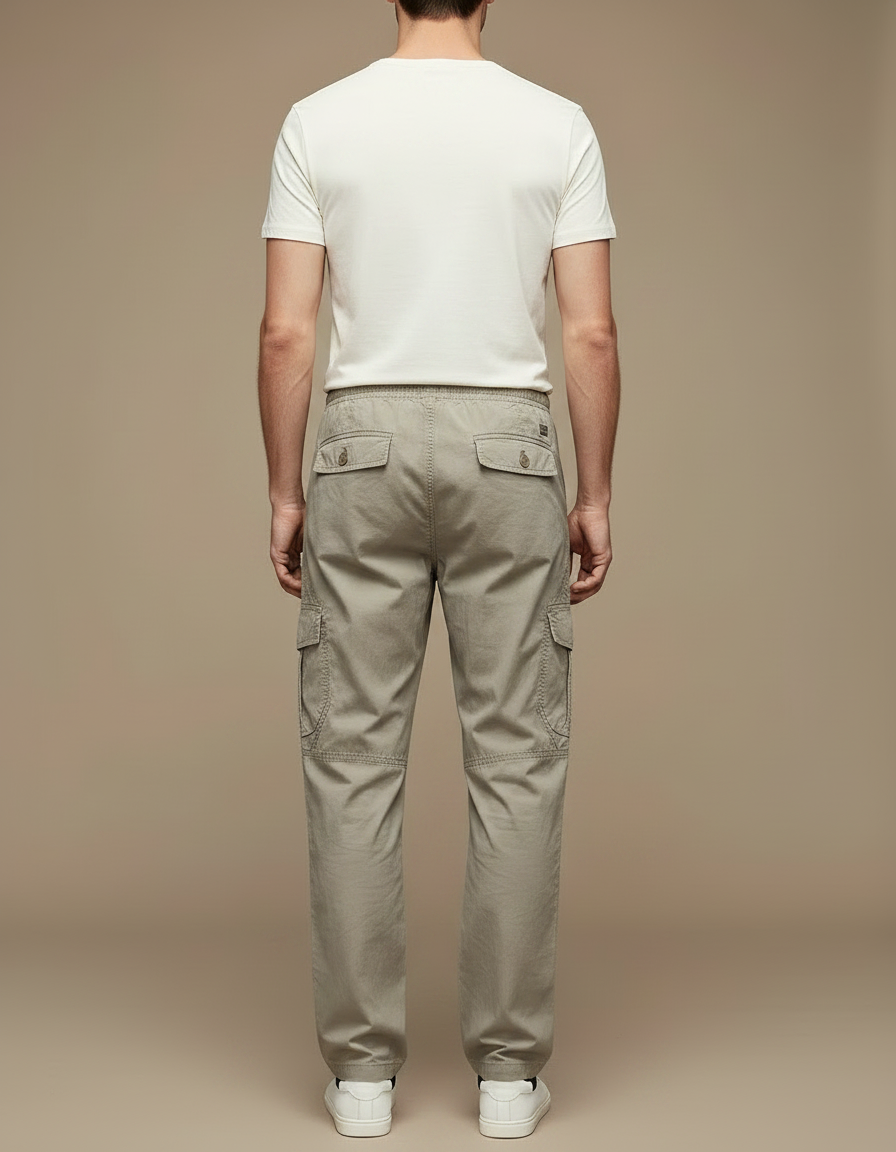 Pantalon Fluide Coton Cargo Ample Droit Homme - Kaki - vue 2