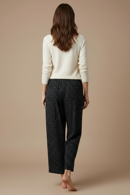 Pantalon Fluide Léopard Gris Ample Cordon Doux - Viscose - vue 2
