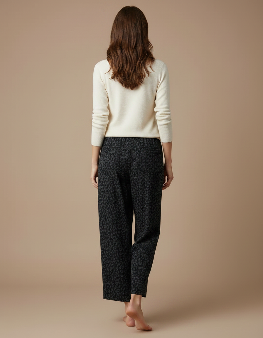 Pantalon Fluide Léopard Gris Ample Cordon Doux - Viscose - vue 2