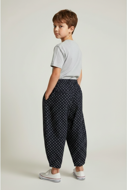 Pantalon Fluide Noir Ample Imprimé Gouttes Coton Enfant - vue 2