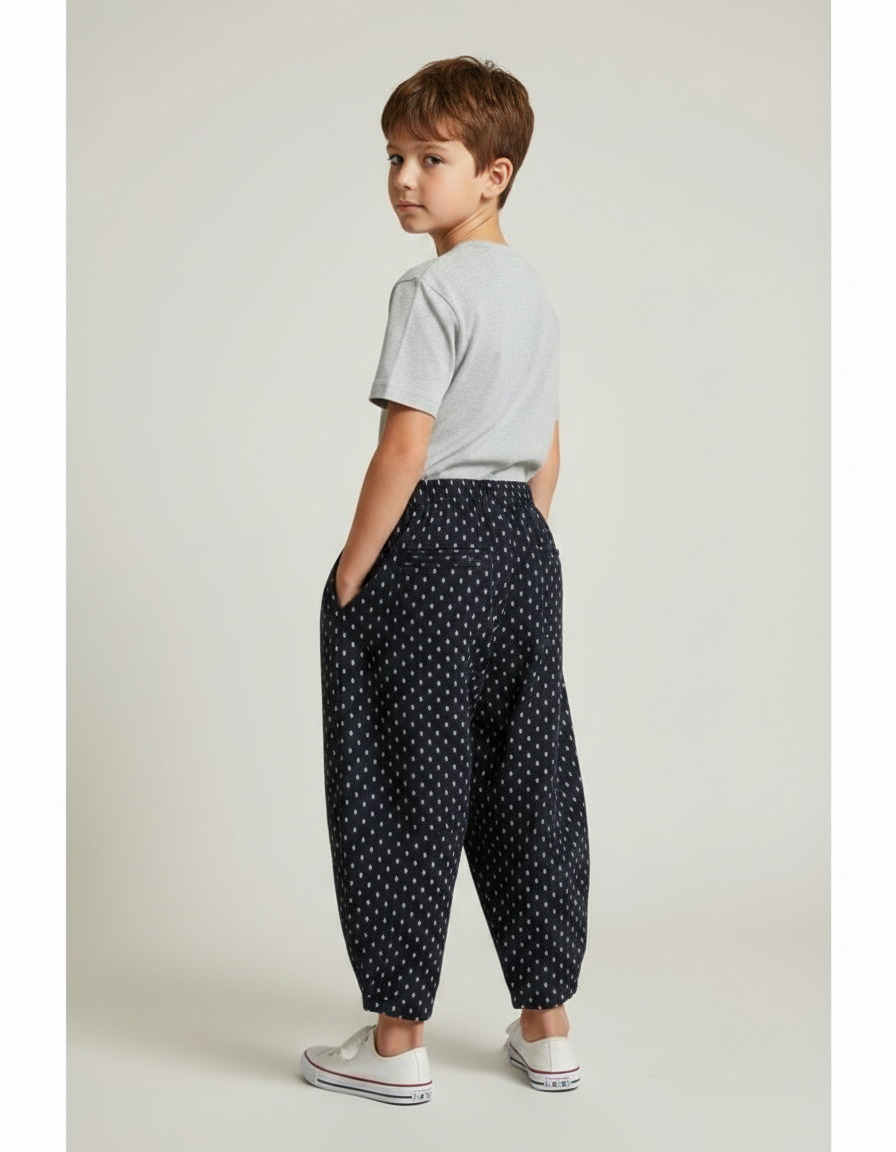 Pantalon Fluide Noir Ample Imprimé Gouttes Coton Enfant - vue 2