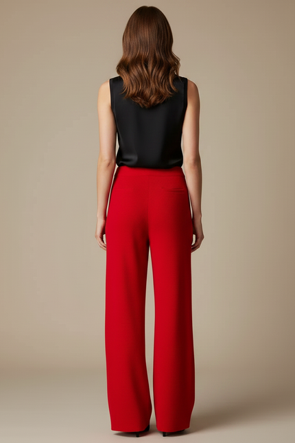 Pantalon Fluide Rouge Maille Large Confortable Femme - vue 2