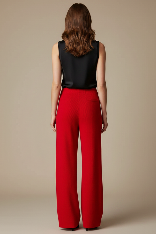 Pantalon Fluide Rouge Maille Large Confortable Femme - vue 2
