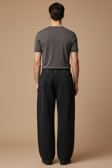 Pantalon Fluide Noir Ample Cordon Homme Décontracté Sportswear - Jean - vue 2