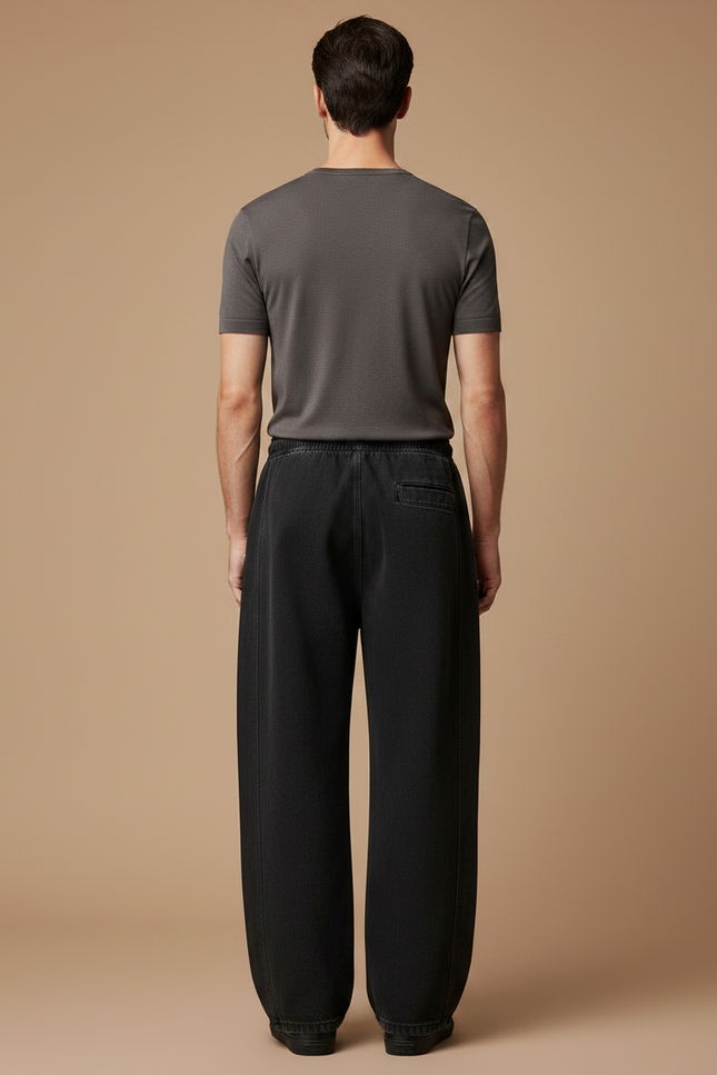 Pantalon Fluide Noir Ample Cordon Homme Décontracté Sportswear - Jean - vue 2
