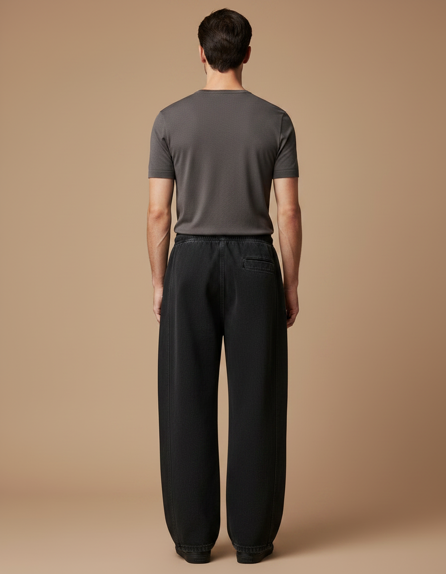 Pantalon Fluide Noir Ample Cordon Homme Décontracté Sportswear - Jean - vue 2