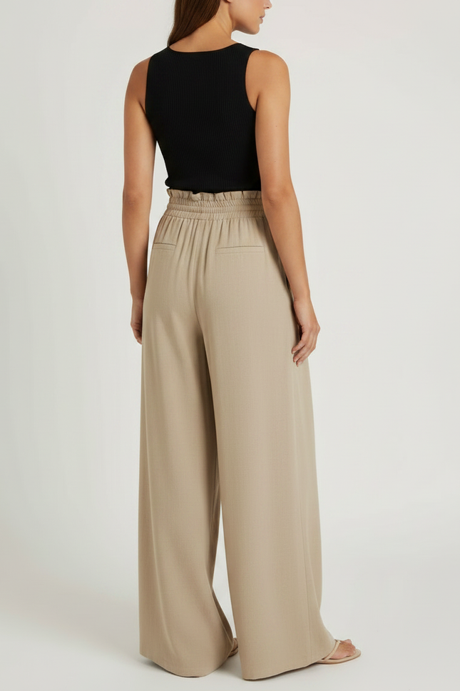 Pantalon Fluide Kaki Ample Taille Haute Cordon - Viscose - vue 2