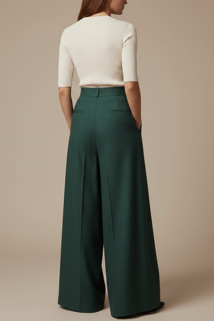 Pantalon Fluide Émeraude Ample Plissé Élégant Femme - Vert Polyester - vue 2