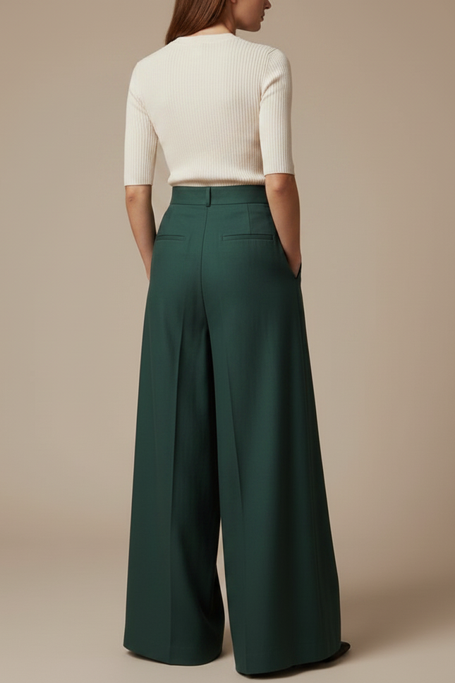 Pantalon Fluide Émeraude Ample Plissé Élégant Femme - Vert Polyester - vue 2