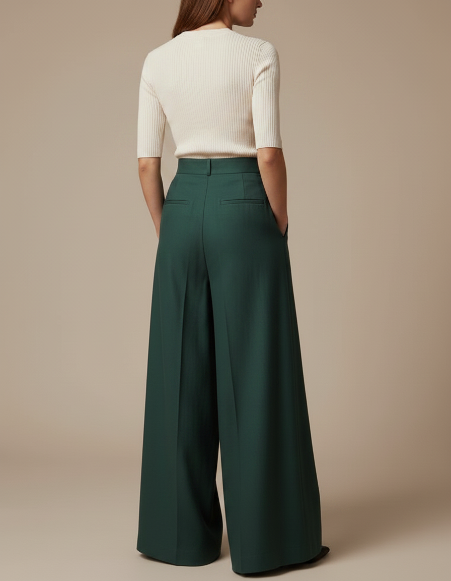Pantalon Fluide Émeraude Ample Plissé Élégant Femme - Vert Polyester - vue 2