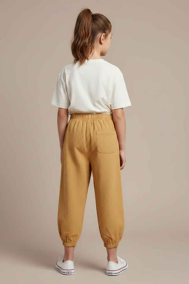 Pantalon Fluide Ocre Coton Ample Resserré Enfant - Camel Molleton - vue 2