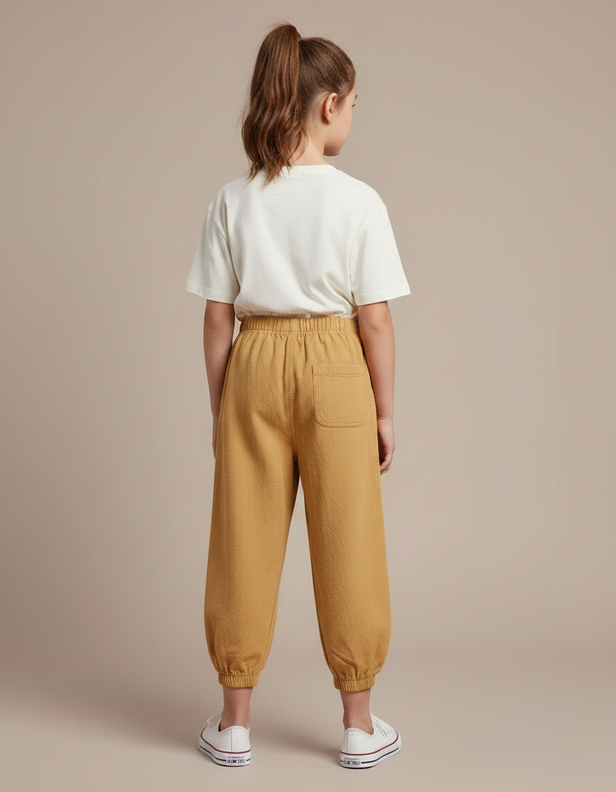 Pantalon Fluide Ocre Coton Ample Resserré Enfant - Camel Molleton - vue 2