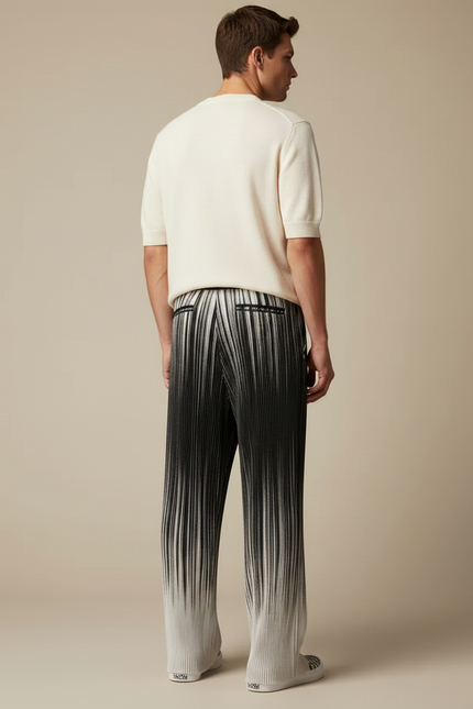 Pantalon Fluide Plissé Dégradé Ample Homme Streetwear - Multicolore Polyester - vue 2