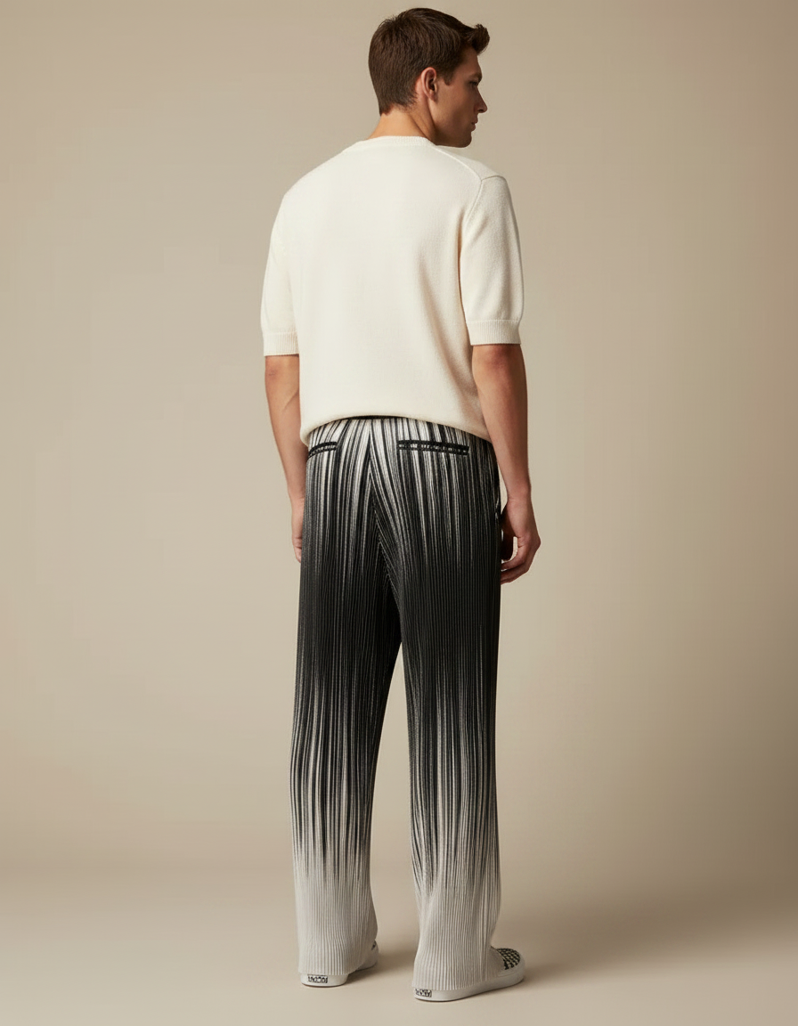 Pantalon Fluide Plissé Dégradé Ample Homme Streetwear - Multicolore Polyester - vue 2