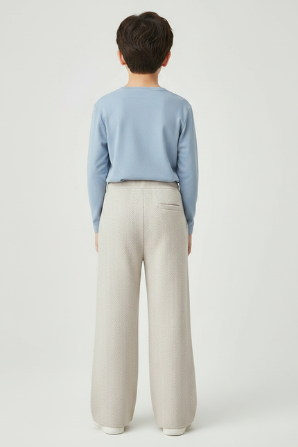 Pantalon Fluide Beige Chevrons Tricotés Ample Enfant - Maille - vue 2