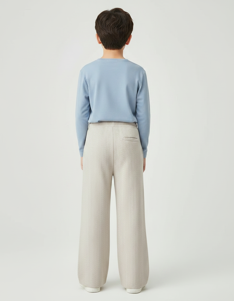 Pantalon Fluide Beige Chevrons Tricotés Ample Enfant - Maille - vue 2