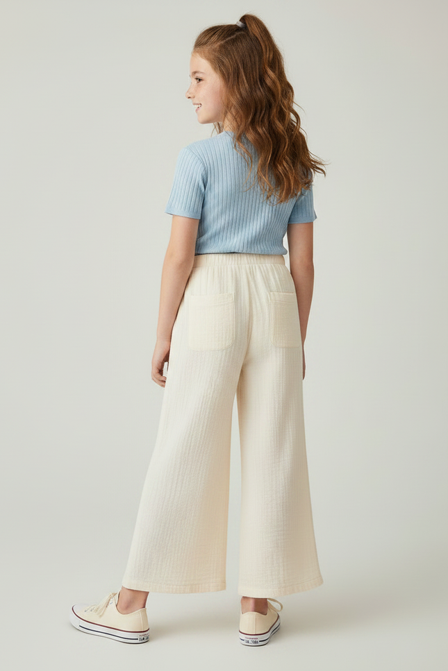 Pantalon Fluide Beige Côtelé Ample Décontracté Enfant - Maille - vue 2