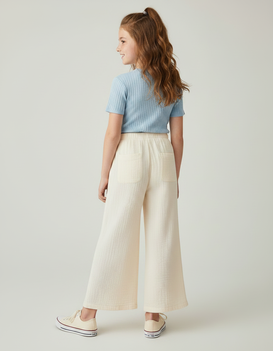 Pantalon Fluide Beige Côtelé Ample Décontracté Enfant - Maille - vue 2