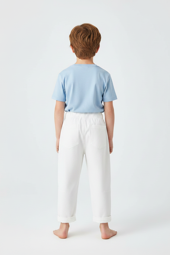 Pantalon Fluide Blanc Ample Coton Décontracté Enfant - Molleton - vue 2