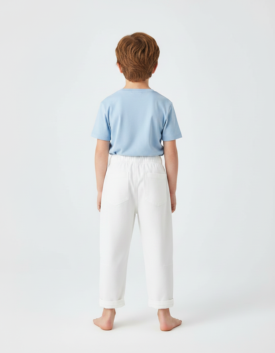 Pantalon Fluide Blanc Ample Coton Décontracté Enfant - Molleton - vue 2